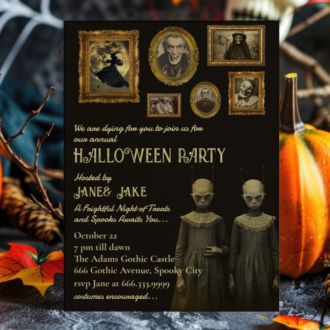 Creepy Twins Vintage Oddities Halloween Party  Invitation (Creator Uploaded)