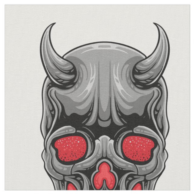 Creepy Ugly Devil Skull Fabric (Close Up)