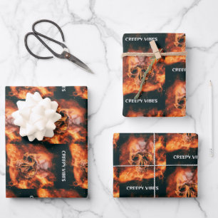Creepy Vibes. Flaming skull in space Wrapping Paper Sheet