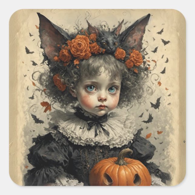 Creepy Victorian Girl Halloween Square Sticker (Front)