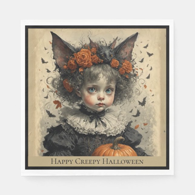 Creepy Victorian Girl Halloween Theme Napkin (Front)