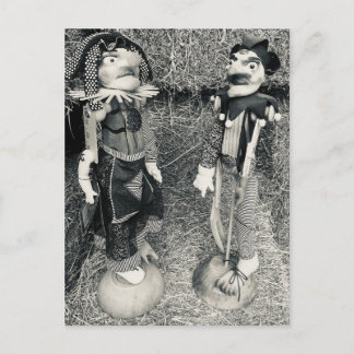 Creepy Vintage Halloween Puppets Holiday Postcard