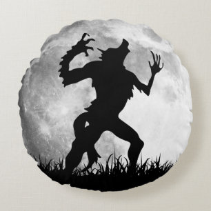 Creepy Werewolf with a Full Moon Round Cushion