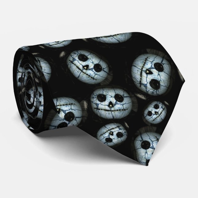 Creepy White Pumpkin Halloween Tie (Rolled)