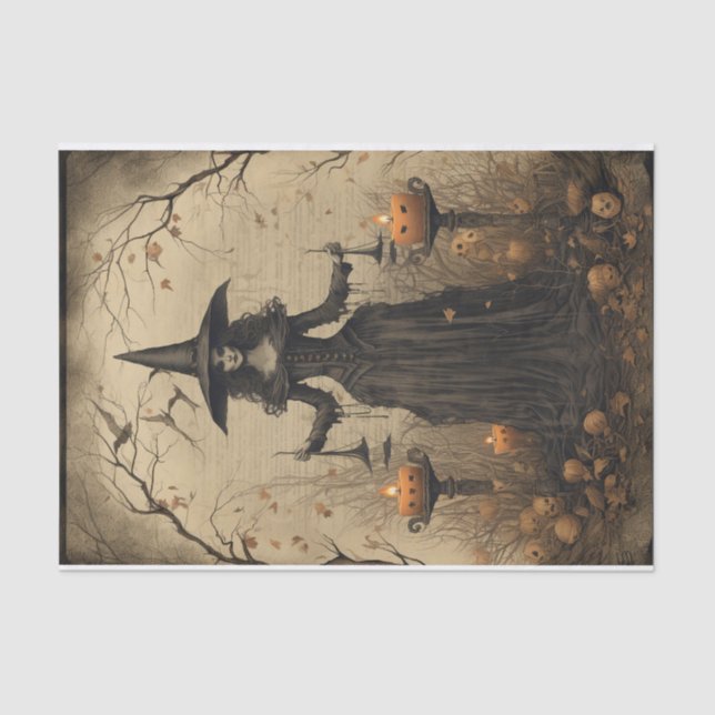 Creepy Witch Eerie Forest Halloween Decoupage Tissue Paper (Front)