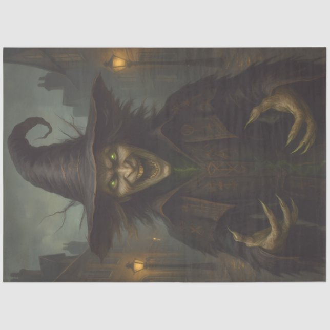 Creepy Witch with Glowing Eyes – Haunted Halloween Tissue Paper (Front)