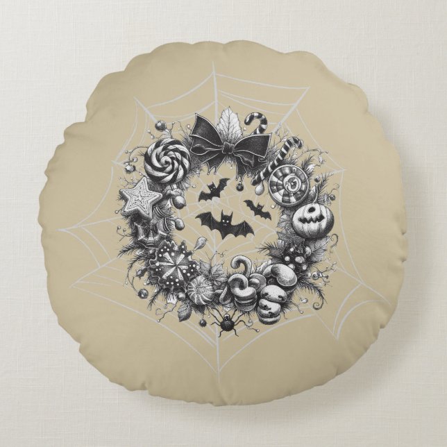Creepy Wreath Round Cushion (Front)