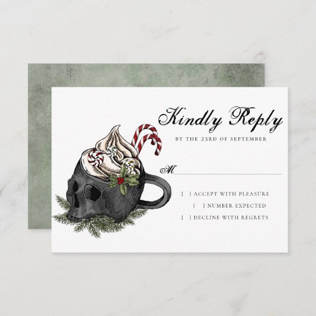 Creepy XMAS | A Very Gothic Skull Mug Grunge RSVP Card (Front/Back)