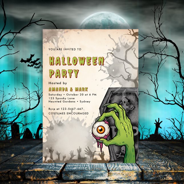 Creepy Zombie Adult Halloween Party Invitation (Creator Uploaded)