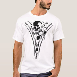 Creepy Zombie Emerging Zipper Illusion Dark Horror T-Shirt