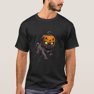 Creepy Zombie Pug with Pumpkin Head Illustration T-Shirt