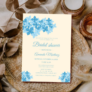 creme and blue hydrangea floral bridal shower invitation