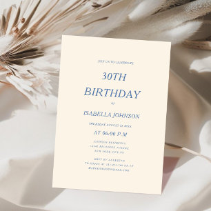 creme and dusty blue classic  30th birthday  invitation