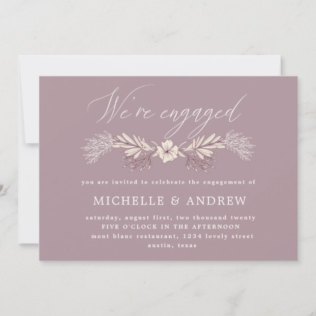 creme botanical pastel engagement invitation (Front)