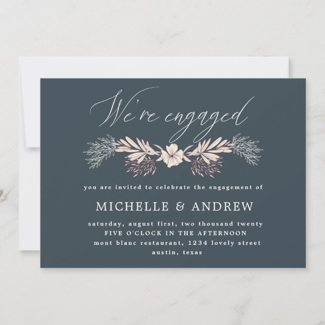 creme botanical pastel engagement invitation (Front)