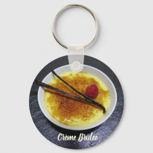 Creme brulee on slate with raspberry and vanilla key ring