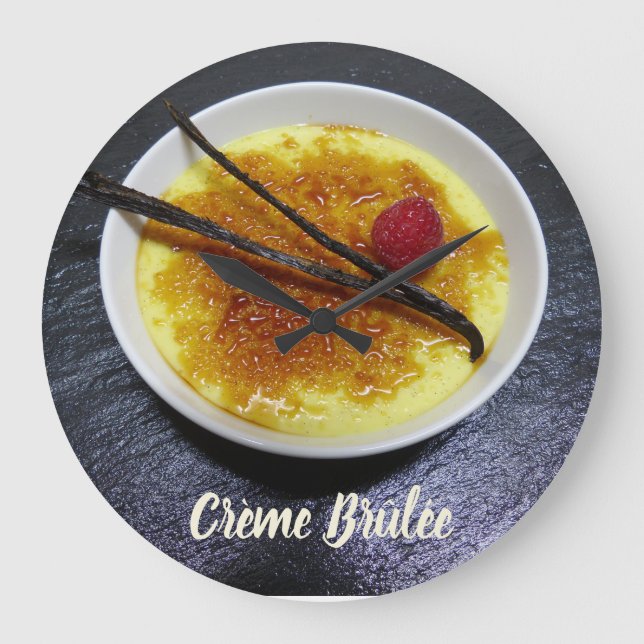 Creme brulee on slate with raspberry and vanilla l large clock (Front)