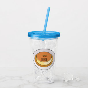 Creme caramel cartoon illustration acrylic tumbler