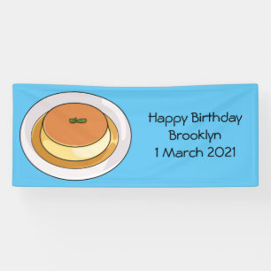 Creme caramel cartoon illustration banner