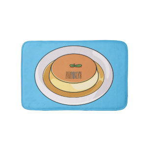 Creme caramel cartoon illustration bath mat