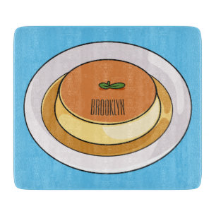 Creme caramel cartoon illustration  cutting board