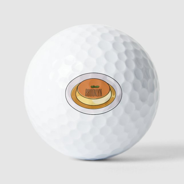 Creme caramel cartoon illustration   golf balls (Front)