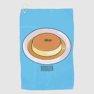 Creme caramel cartoon illustration golf towel