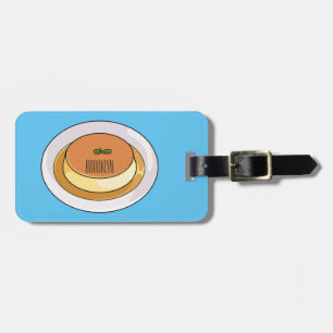 Creme caramel cartoon illustration luggage tag