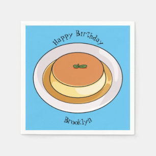 Creme caramel cartoon illustration  napkin