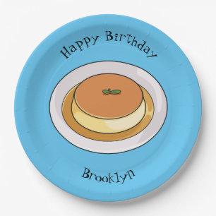 Creme caramel cartoon illustration paper plate