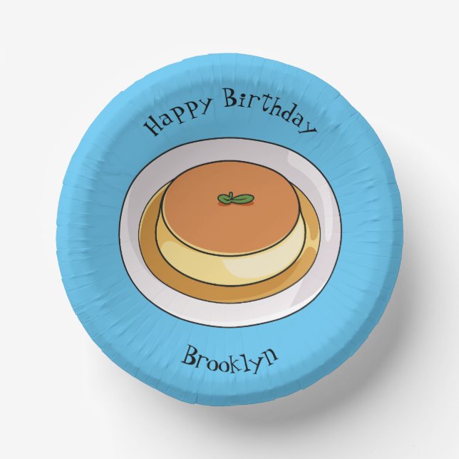 Creme caramel cartoon illustration paper plate (Front)