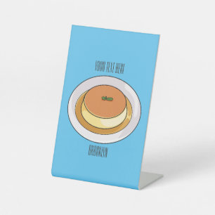 Creme caramel cartoon illustration pedestal sign