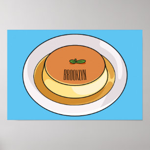 Creme caramel cartoon illustration poster