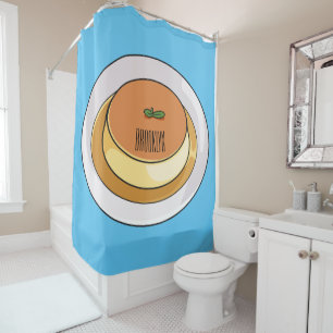 Creme caramel cartoon illustration shower curtain