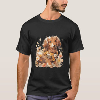 Creme Coloured Dachshund In Flowers - Adorable Min T-Shirt