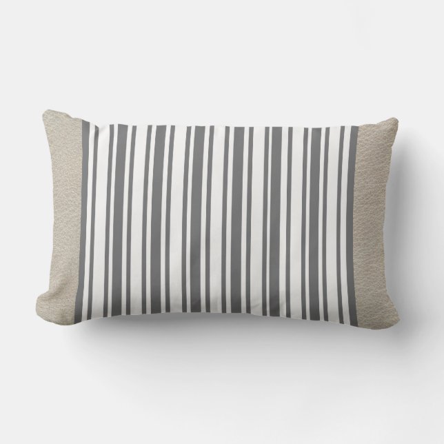 Creme Leather/Stripe Reversible Lumbar Pillow (Front)