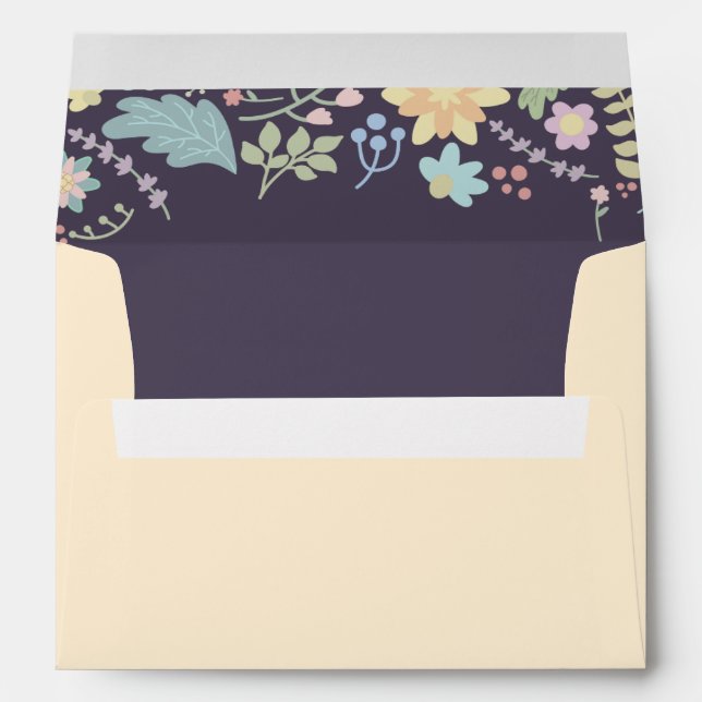 Creme Pink Aqua Purple Modern Floral Wedding   Envelope (Back (Bottom))