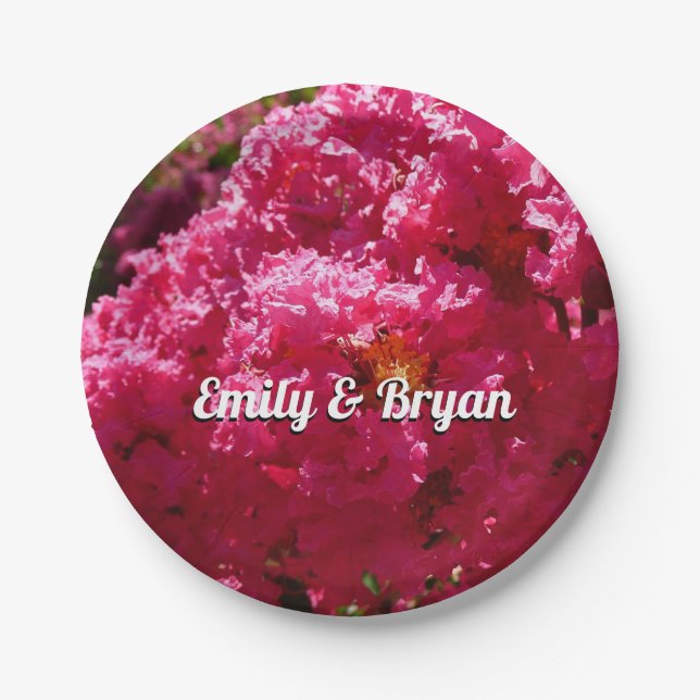 Crepe Myrtle Tree Magenta Floral Paper Plate (Front)