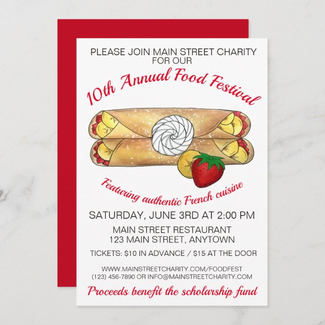 Crêpe Pancake France French Food Festival Crepes Invitation (Front/Back)