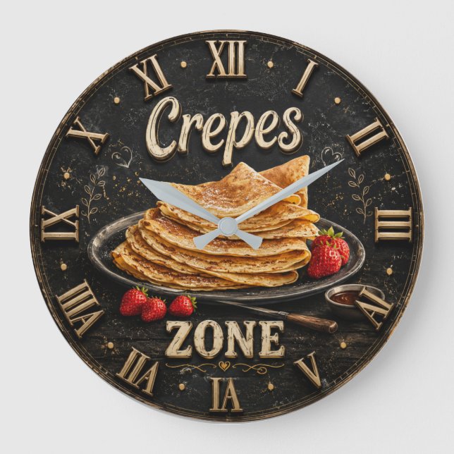 Crepes Rustic Breakfast & Brunch Gift Large Clock (Front)