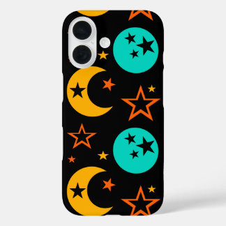 Crescent and Full Moon Stars Midnight iPhone 16 Case
