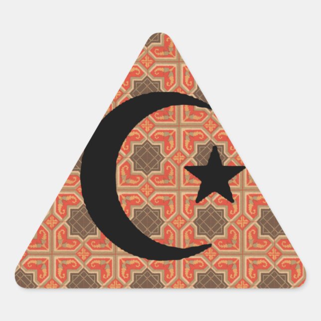 Crescent and Star with Persian Tile Background Triangle Sticker (Front)