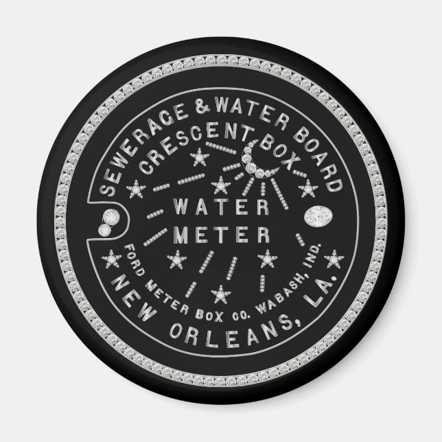 Crescent City Water Metre Cover Faux Diamonds Magnet (Front)