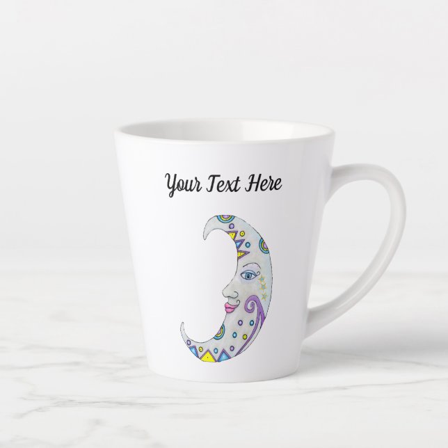 Crescent Colourful Moon Pretty Face Blue Eyes Latte Mug (Right)
