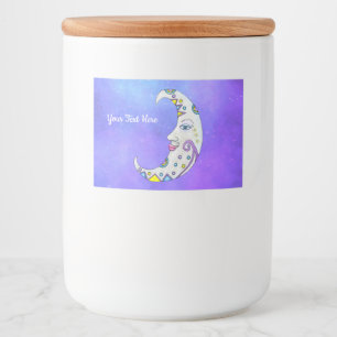 Crescent Decorated Moon Colourful Face Purple Sky Food Label