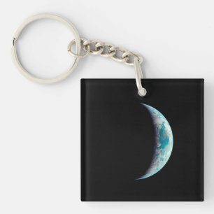 crescent earth planet science space universe geek key ring