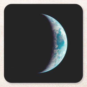 crescent earth planet science space universe geek  square paper coaster
