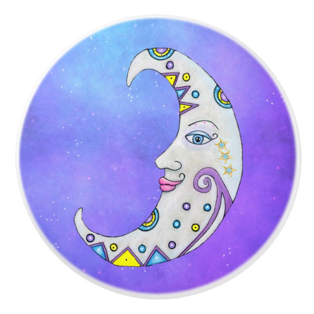 Crescent Fantasy Moon Colourful Decorations Purple Ceramic Knob (Front)