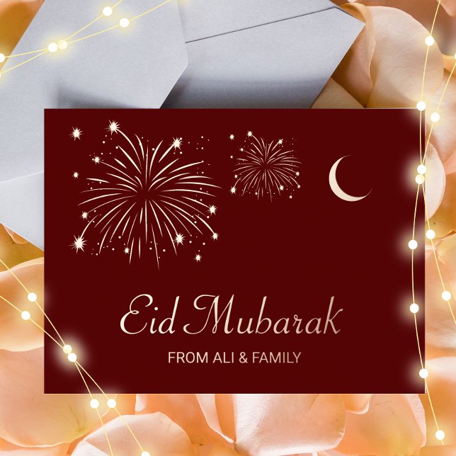 Crescent Firework Rose Gold Foil Eid Mubarak Card (Creator Uploaded)