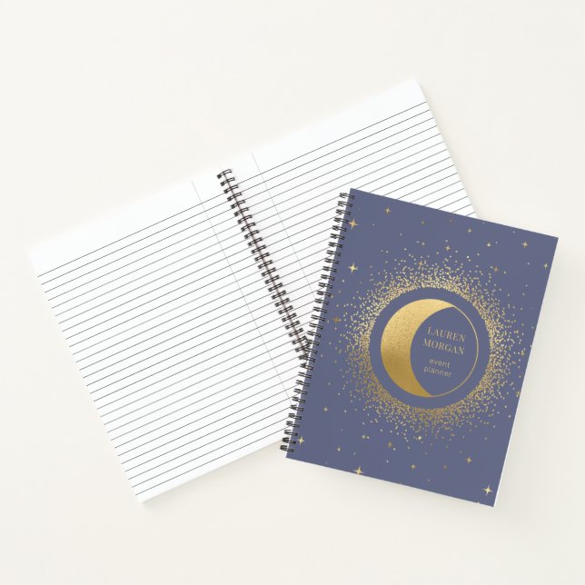 Crescent Gold Moon Personalised Monogram Notebook (Inside)